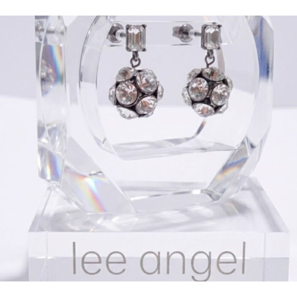 Lee Angel Fireball Crystal Orb Drop Gunmetal Statement Earrings NWT 98